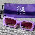 Lilac colored retro sunglasses