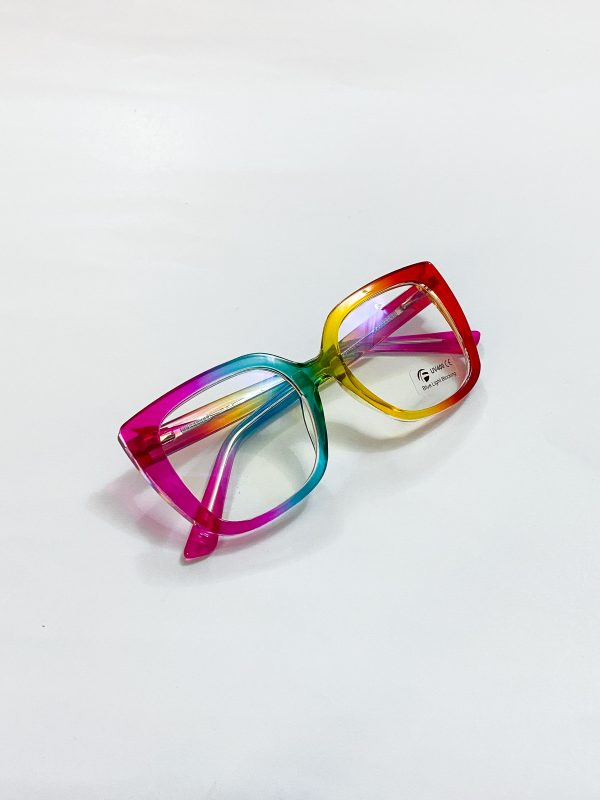 multicolored female eyeglasses